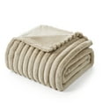 thumbnail image 2 of Amelie Home Faux Fur Throw Blanket – Soft Fluffy Striped Plush for Couch or Bed, Beige 55"x70", 2 of 5