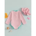 thumbnail image 4 of Suealasg Toddler Baby Girl Rash Guard Swimwear +Swimming Hat Bow Print Long Sleeve Swimsuits Romper Infant 2Pcs Summer Bathing Suits, 4 of 7