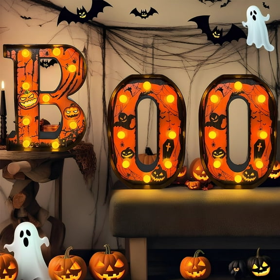Halloween Decorations 3 LED Light up Letters''boo''sign,Halloween Signs for Halloween Indoor and Outdoor Home