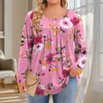 thumbnail image 2 of JSheng Women's Long Sleeve Tops Plus Size Fashion Printing Casual Round Neck Button Loose Pullover T-shirt for Daily Wear Hot Pink XXXXL, 2 of 5