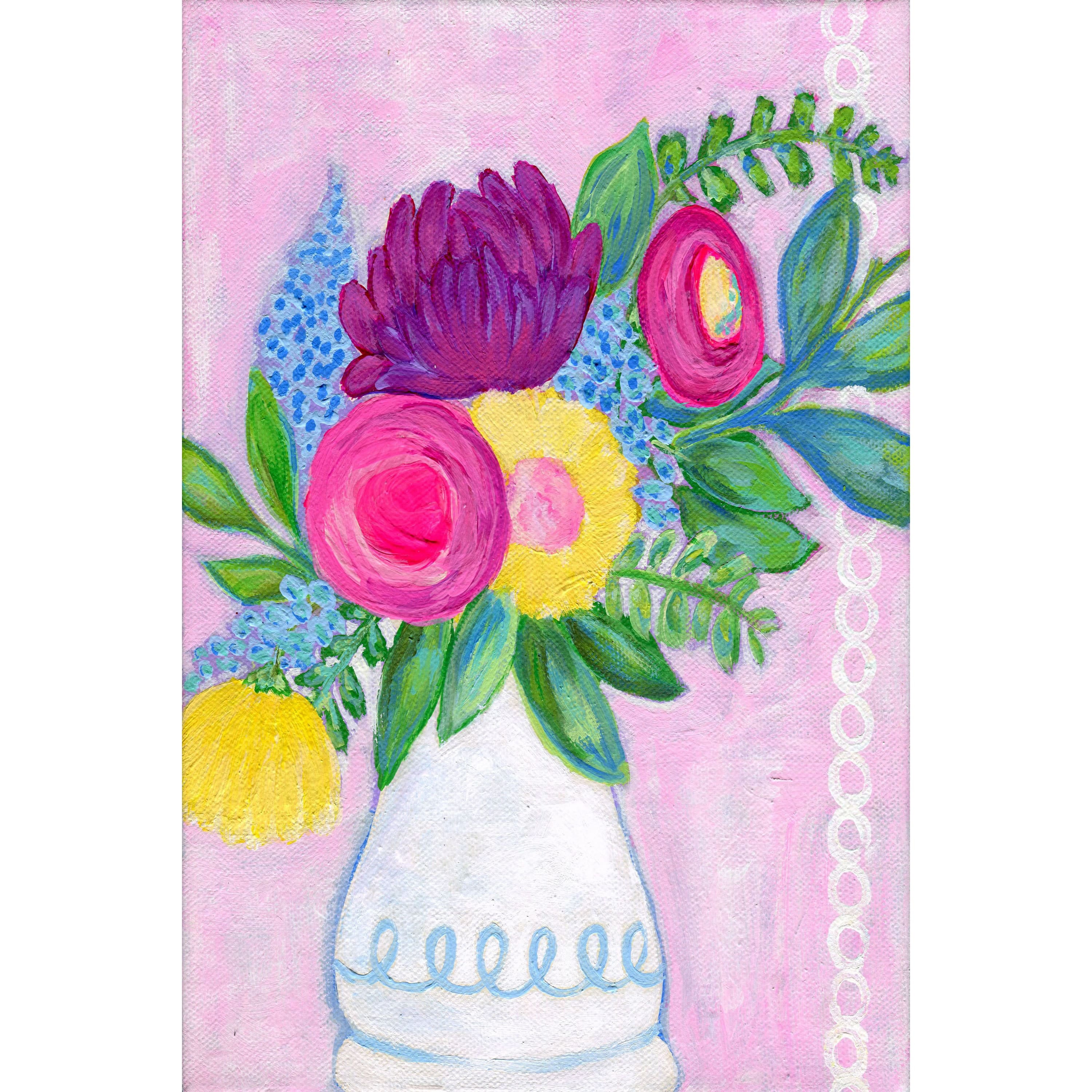 Marmont Hill "Flowers in Vase" by Jill Lambert Painting Print on Wrapped Canvas