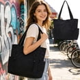 thumbnail image 1 of Bolsa de mano de nailon de gran capacidad con correas acolchadas para los hombros, múltiples bolsillos, para trabajo, escuela, viajes, negro, blanco, gris, caqui, 1 of 6