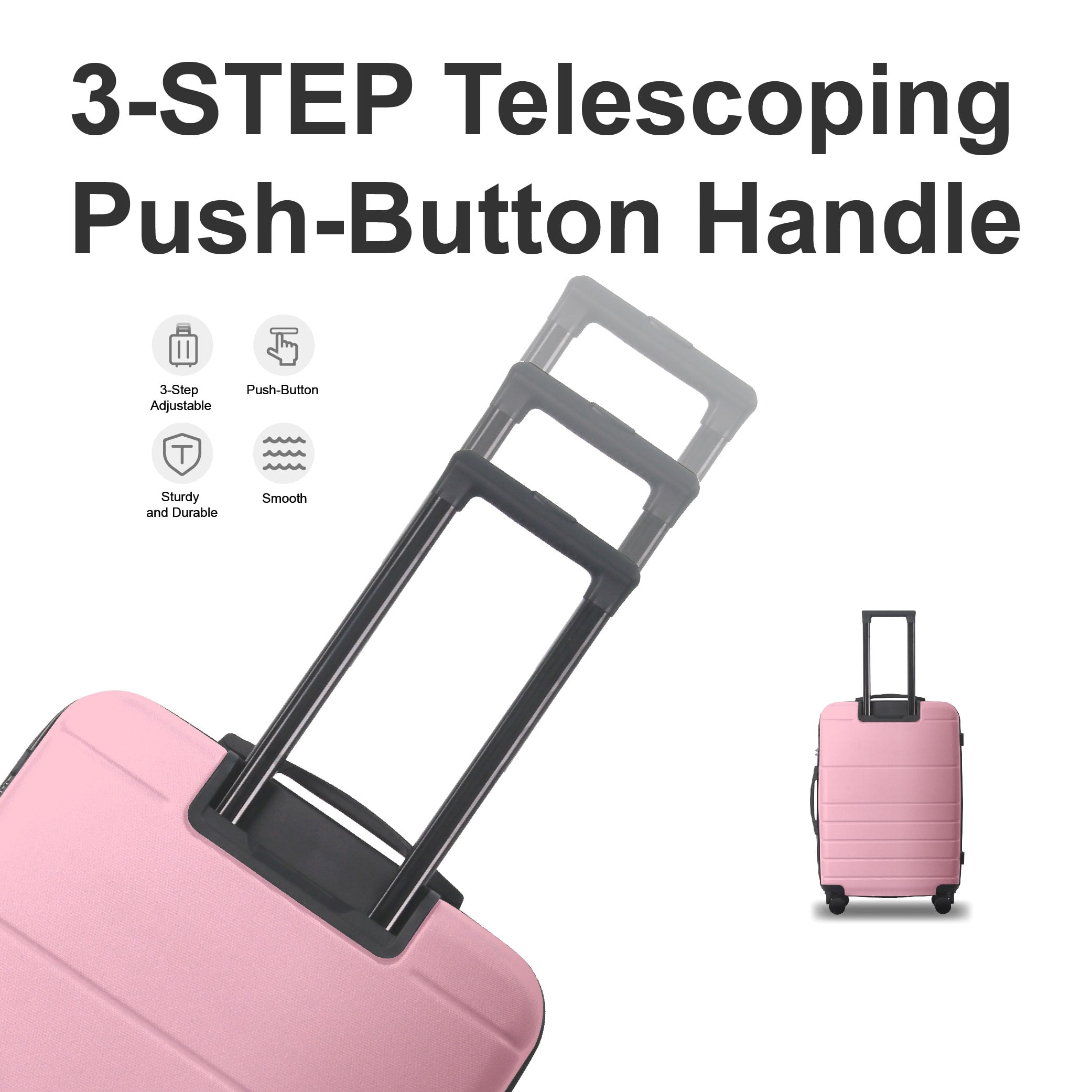 MAYEERTY 3-Piece ABS Luggage Set, Spinner Wheels, TSA Lock, Lightweight Suitcase, Sakura Pink