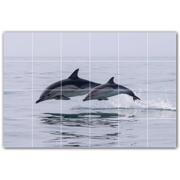 Picture-Tiles.com: Dolphin Ceramic Tile Wall Mural WAL500527-64M. 36"W x 24"H using (24) 6" x 6" Ceramic Tiles-Satin Finish
