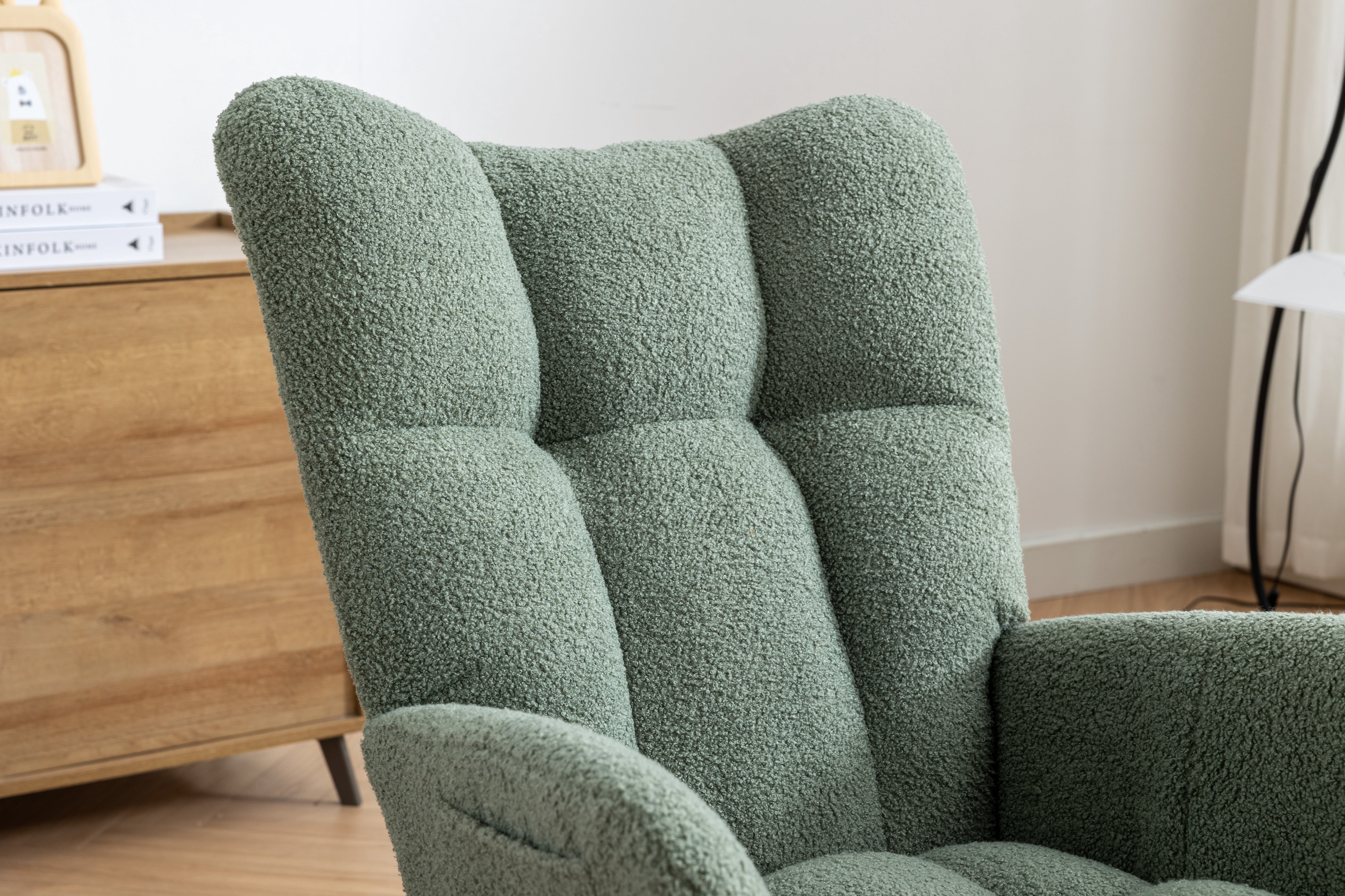 Rocking Chair Nursery,Teddy Upholstered Glider Rocker with High Backrest,Modern Rocking Accent Chairs Glider Recliner for Living Room, Nursery, Bedroom,Green