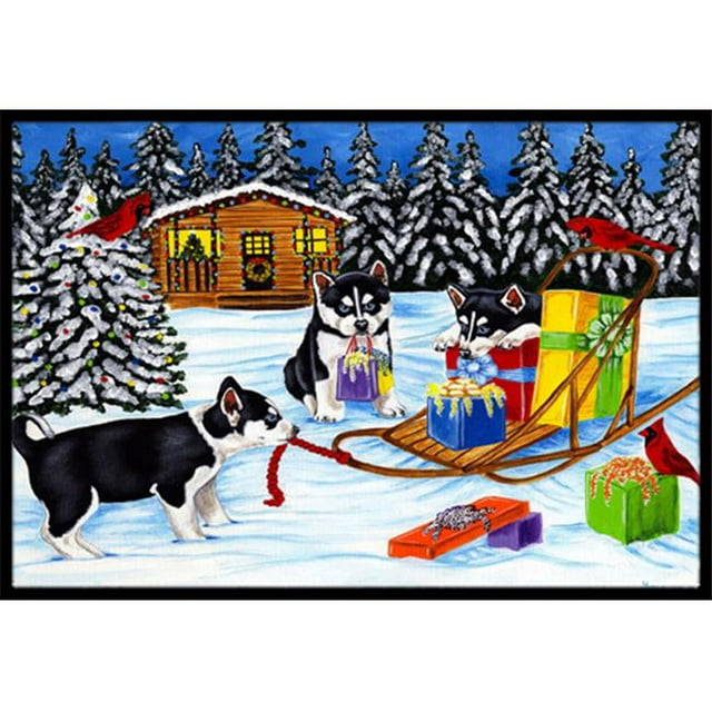 Tapis Intérieur Ou Extérieur Noël Mush Siberian Husky, 18 x 27