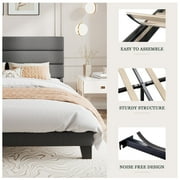 Amolife King Bed Frame, Platform Bed Frame with Fabric Upholstered Headboard, Dark Grey