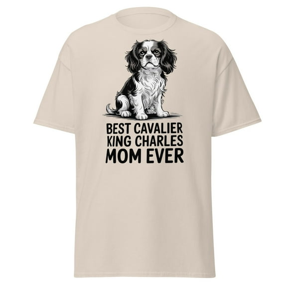 Cavalier King Charles Spaniel T Shirt, Best Dog Mom Ever Tee (Natural, S)