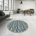 thumbnail image 3 of Ahgly Company Indoor Round Patterned Light Steel Blue Novelty Area Rugs, 6' Round, 3 of 6