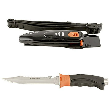 Blade Dive Knife - Cressi Borg, Long Blade Diving and Spearfishing Knife (One size, Drop Point - Orange High Vis)
