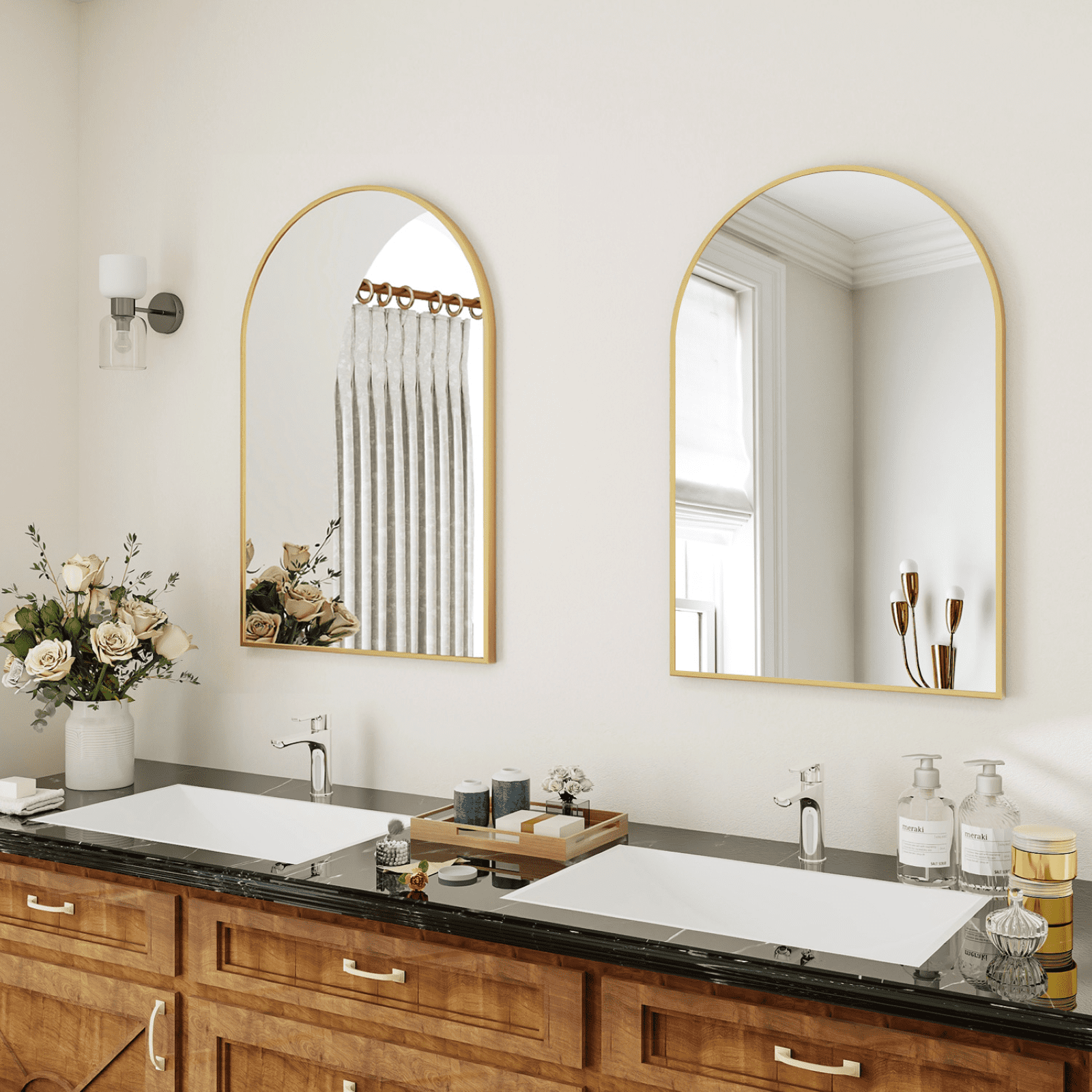 GRAHMCY 24"x16" Arched Bathroom Mirror Wall Mirror With Aluminum Alloy Frame, Gold