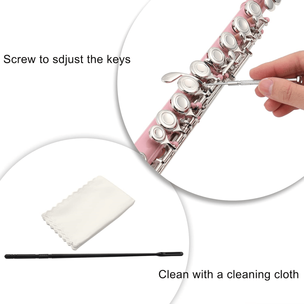 Tcbosik Holes Concert C Flute with Case, Cloth, Screwdriver, Lubricant and Cleaning Rod, Beginner Musical Instrument, Pink