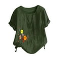 thumbnail image 4 of Awdenio New Summer Fashion Tops for Women 2024, Ladies Summer Casual Short Sleeve Flower Printing Loose Shirt Tops Army Green L, 4 of 5