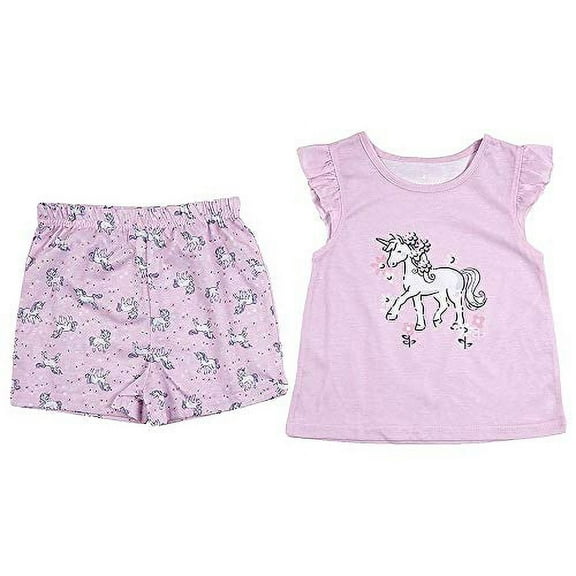 Toddler Girl's Floral Unicorn Pink Flutter Sleeve Pajama Shorts Set (Size 2T)