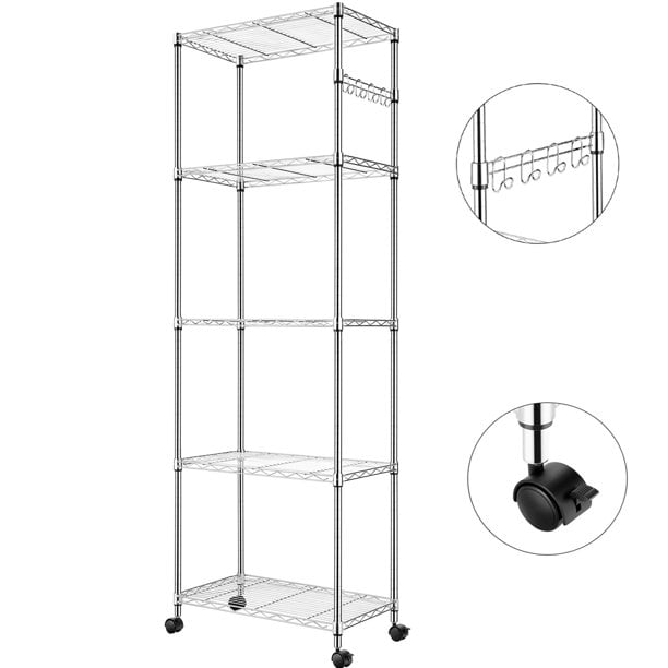 5 Shelf Wire Shelving Racks With, Wire Kitchen Shelves On Wheels