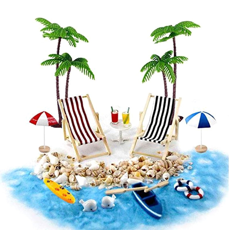 18Pcs 1:12 Dollhouse Miniature Deck Chair Beach Umbrella Boat Shell Kits De.vi 