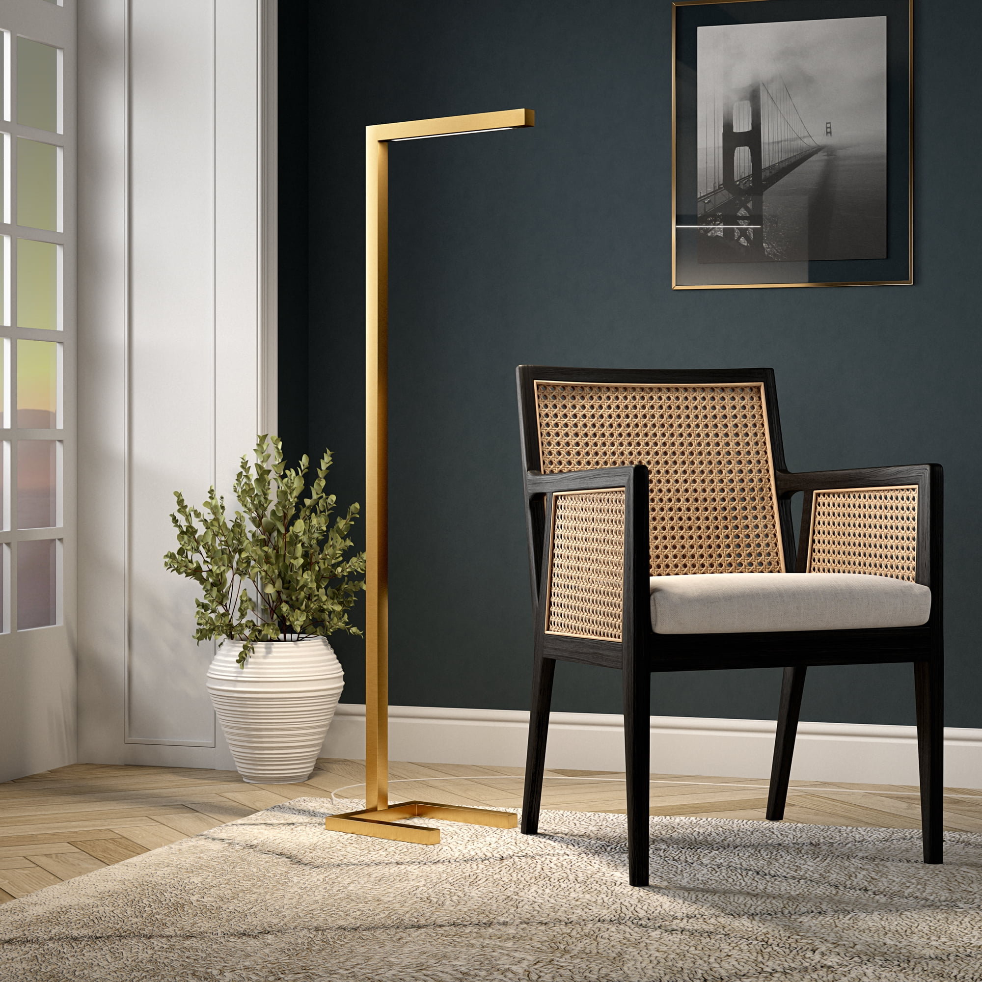 Evelyn&Zoe Malin 52" Modern Metal Floor Lamp with Brass Rectangle Metal Shade