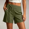 thumbnail image 2 of Costeam Womens Solid Faux Linen Bermuda Shorts Dual Layer Fold Over Drawstring Waist Side Inset Pockets Loose Mid Thigh Breathable Woven Fabric Casual Cropped Bottoms, 2 of 8