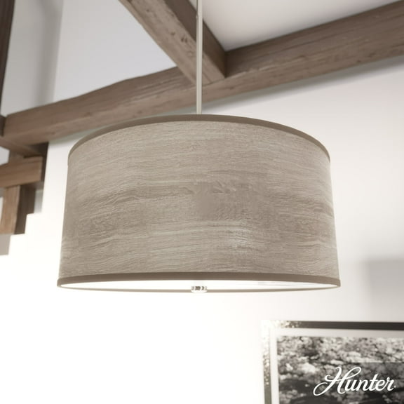 Hunter - Solhaven 3-light Light Grey Oak, Medium Size Pendant Light, Dimmable, Modern Style, Drum Shaped, for Bedrooms, Dining, Living Rooms - 19379