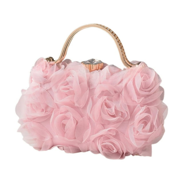 Esquirla Flower Handbag Portable Ladies Shoulder Bag for Cellphone Keys Lipstick Prom Pink