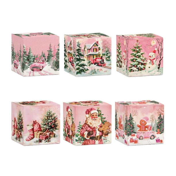Toystoory Caja de embalaje para golosinas y aperitivos con temática navideña de color rosa para fiestas navideñas Cajas de regalo de Navidad Kits de decoración para fiestas Estilo 1