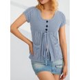 thumbnail image 6 of hirigin Women Fashion Wild Knitted Tops Solid Color Round Neck Short Sleeve Buttons Tie-Up Front Shirts Pockets Casual Streetwear, 6 of 9