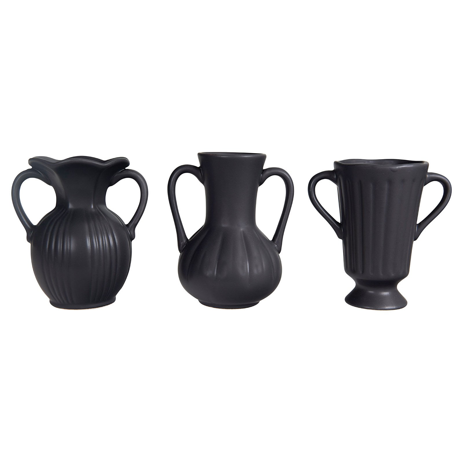 3R Studios Matte Black Ceramic Vase with Handles Set of 3