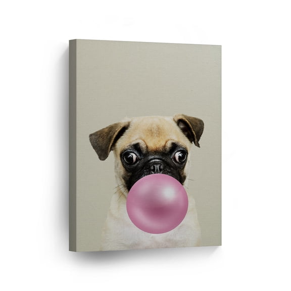 Smile Art Design Puppy Pug Dog Animal Bubble Gum Art Pink CANVAS PRINT Photo Wall Art Home Decoration Pop Art Kids Room Decor Nursery Made in the USA 40x30