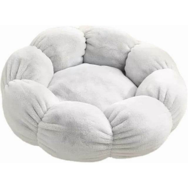 New Flower Shaped Cat Bed Indoor Cozy Pet Beds Ultra Soft Plush Dog Basket Sunbed Warm Self-Warming House Sleeping Bag Cushion M (50cm,Gray)