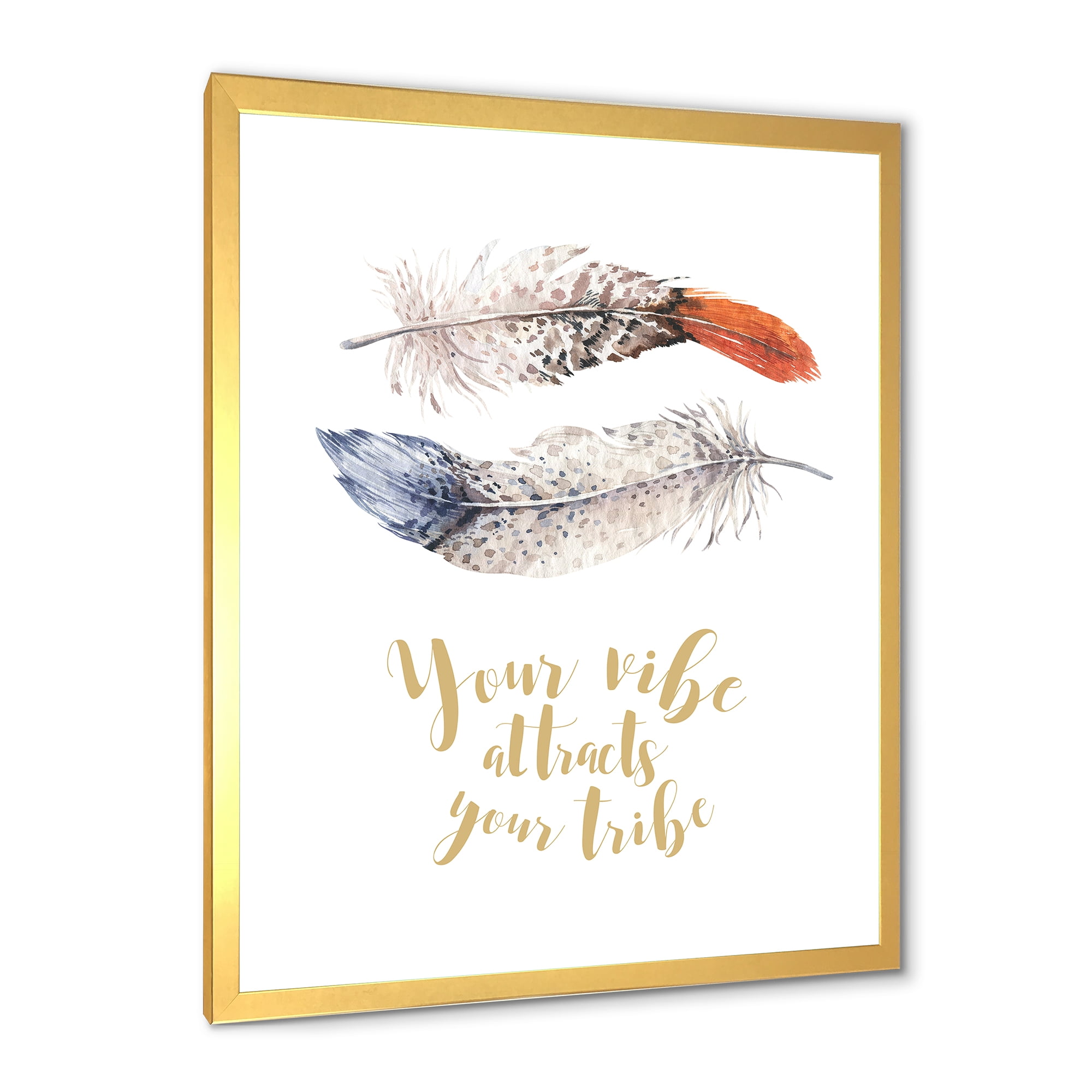 Designart 'Your VIbe Attracts Your Tribe Two Feathers ' Bohemian & Eclectic Framed Art Print