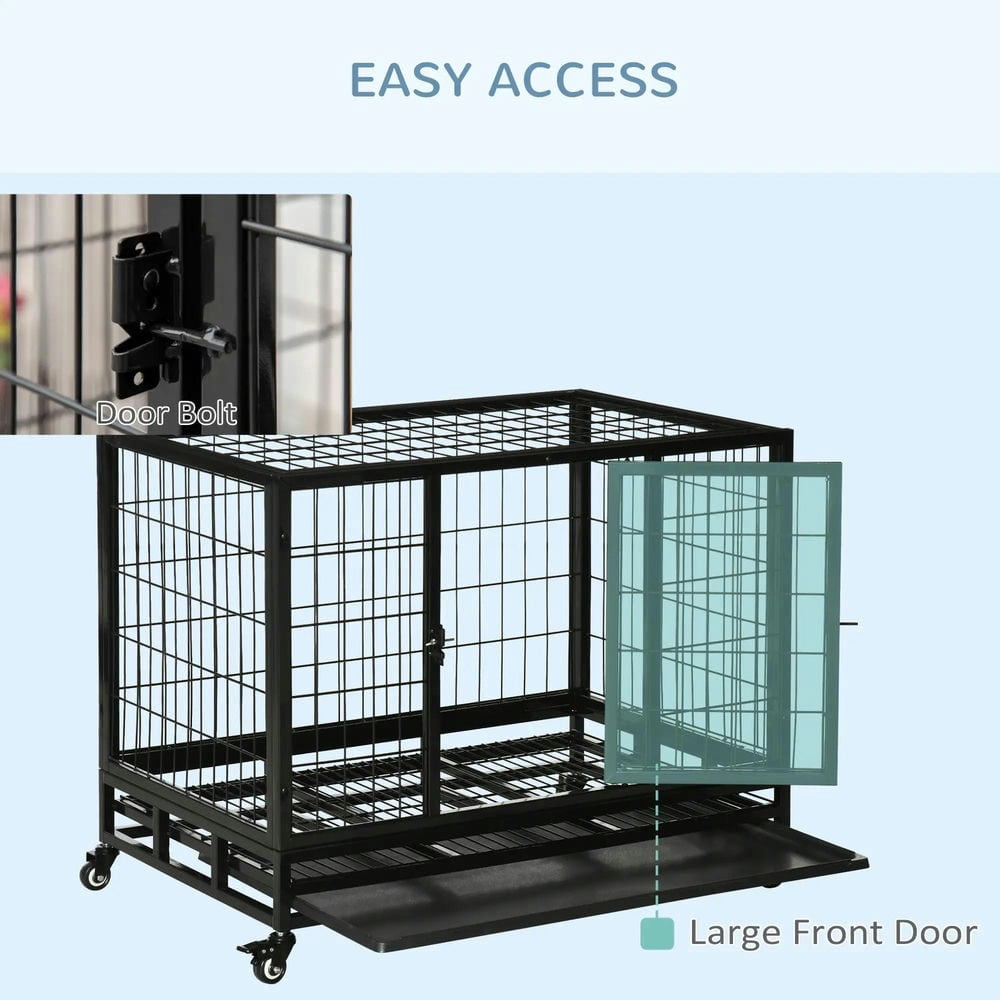 Spaco 36" Heavy Duty Dog Crate with Removable Tray, Dog Crate with Lockable Wheels and Double Door for Medium and Large Dogs, Black