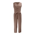 thumbnail image 4 of Women's 2 Piece Outfits Linen Vest Waist-coat Dressy linen sets for women 2 piece Casual Sets Wide Leg Pants Suits (Brown,XL), 4 of 4