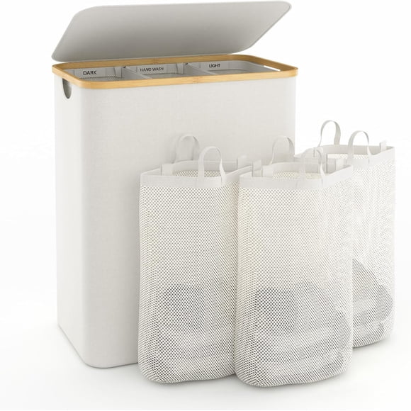Cesta para la colada con tapa, cesta para la colada extragrande de 160 L, cesta para la ropa sucia de 3 secciones con bolsas de lavandería extraíbles, cestas para dormitorio, cuarto de lavado, color b
