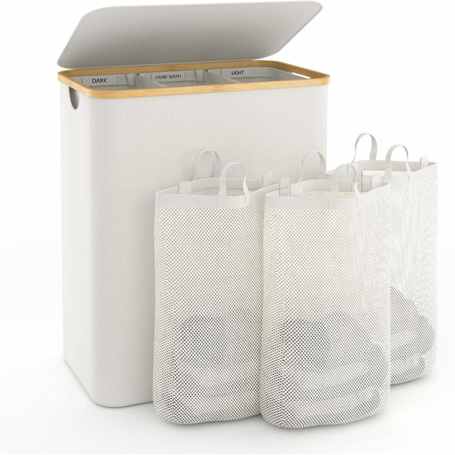 Cesta para la colada con tapa, cesta para la colada extragrande de 160 L, cesta para la ropa sucia de 3 secciones con bolsas de lavandería extraíbles, cestas para dormitorio, cuarto de lavado, color b