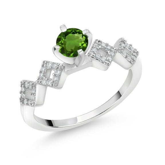 Gem Stone King 0.88 Ct Round Green Chrome Diopside 925 Sterling Silver Ring (Size 5)