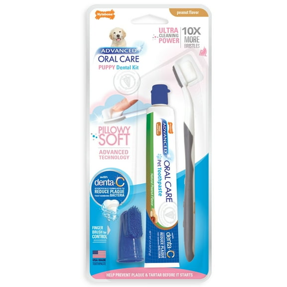 Nylabone Advanced Oral Care Puppy Dental Kit with Pillowy Soft-Bristle Toothbrush Peanut Butter 2.5 Ounce (3 Count)