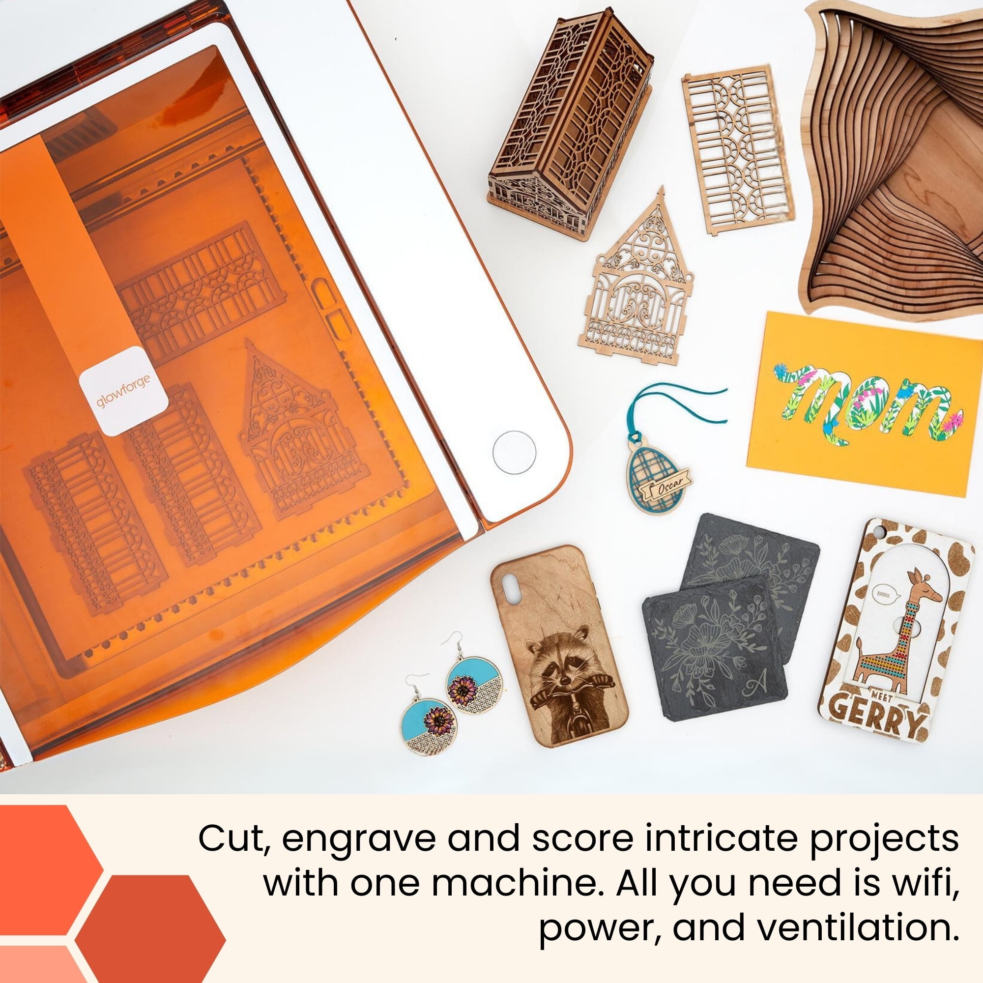 Glowforge Aura 3D Printer Craft Laser Engraver and Cutter Machine, Compatible with Mac & PC, Works with Wood, Acrylic, Metal, Leather
