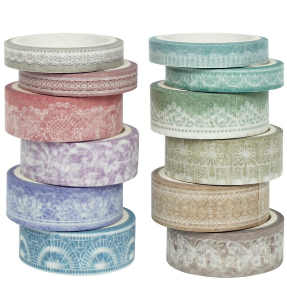YUBX Lace Pattern Washi Tape Set 12 Rolls Floral Arts Decorative Tapes