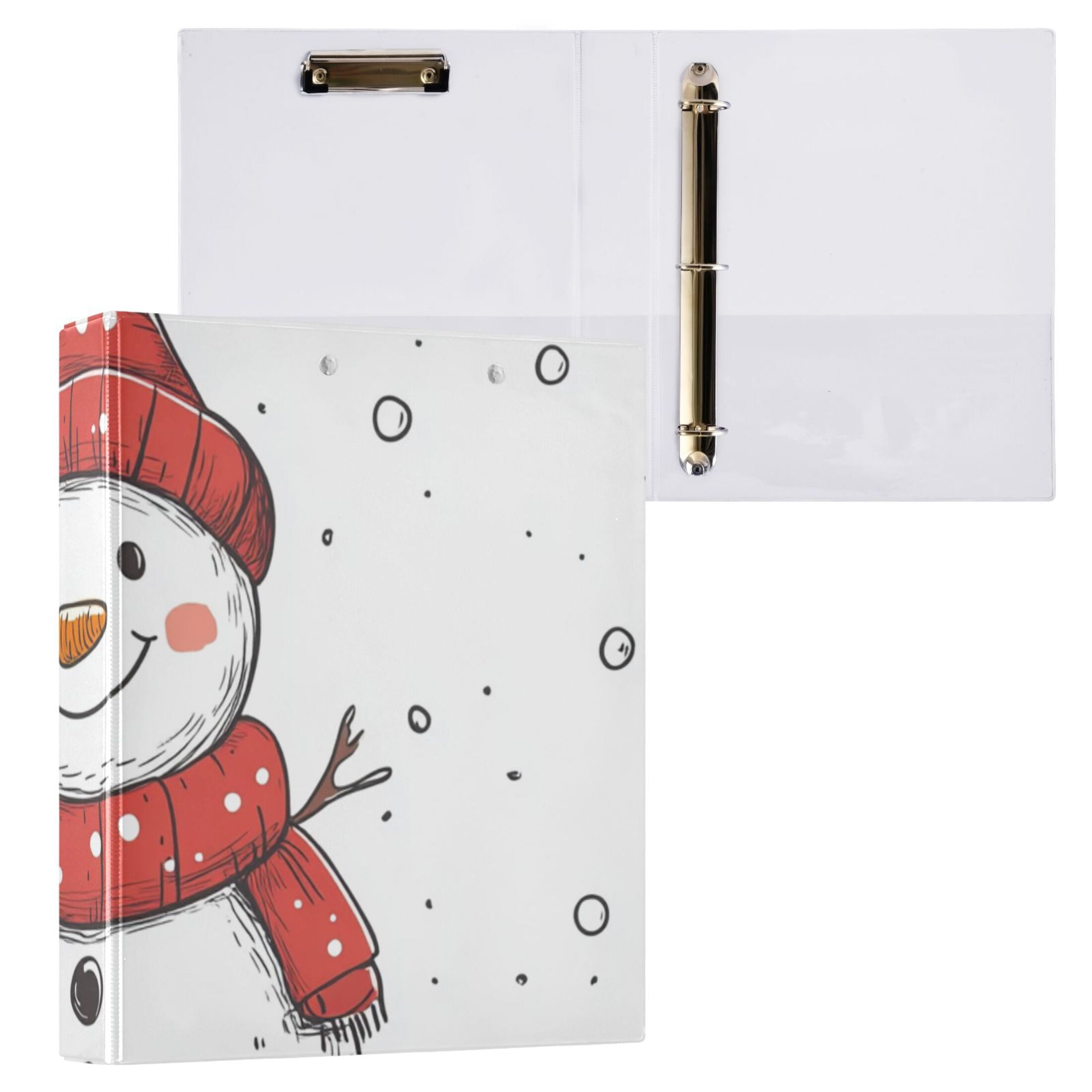 Red Hat Snowman 3 Ring Binders 1.5 inch Hardcover File Folders with Interior Pockets A4 Size Organizer for School Office Hospital