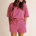 thumbnail image 4 of ZZwxWA Women 2 Piece Summer Checkered Outfits Casual Plaid Print Short Sleeve Pullover Top and Shorts Matching Lounge Set, 4 of 6