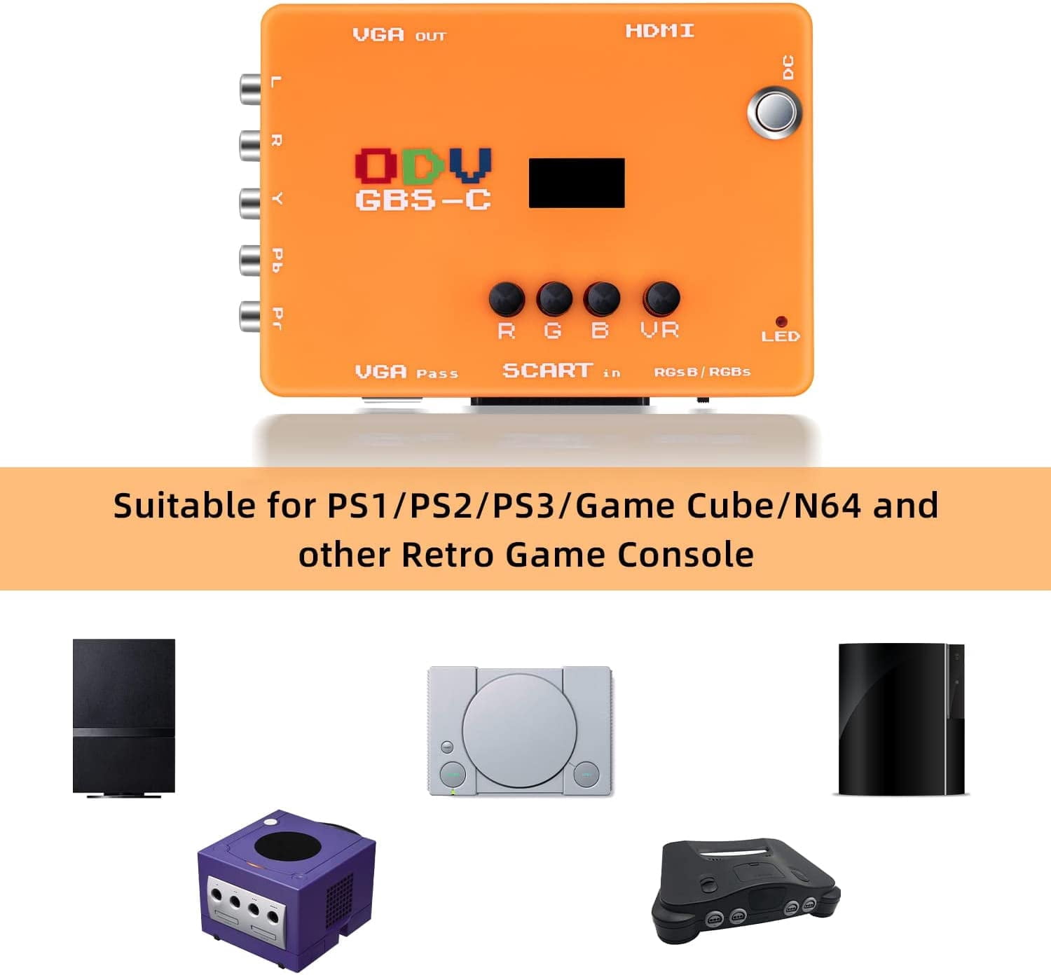 KSRplayer  ODV-GBS-C Component VGA/Scart to VGA/HDMI Scan Converter for Retro Gaming Console with US Plug not Support AV Input