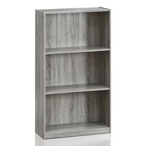 Basic 3-Tier Bookcase Storage Shelves, French Oak Grey