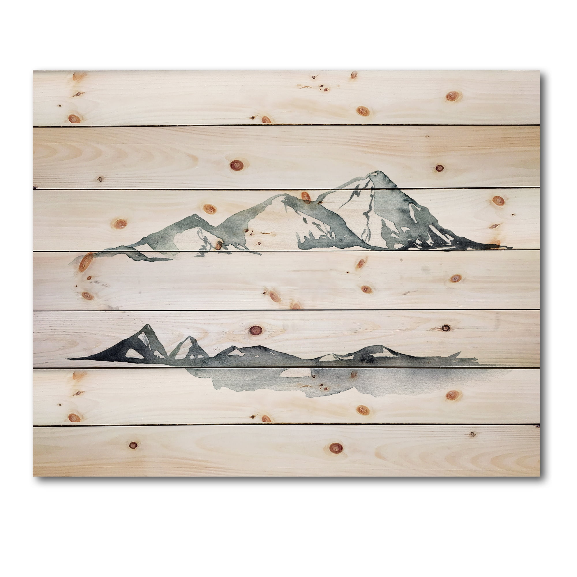 Designart 'Minimalistic Dark Blue Mountains Landscape' Modern Print on Natural Pine Wood