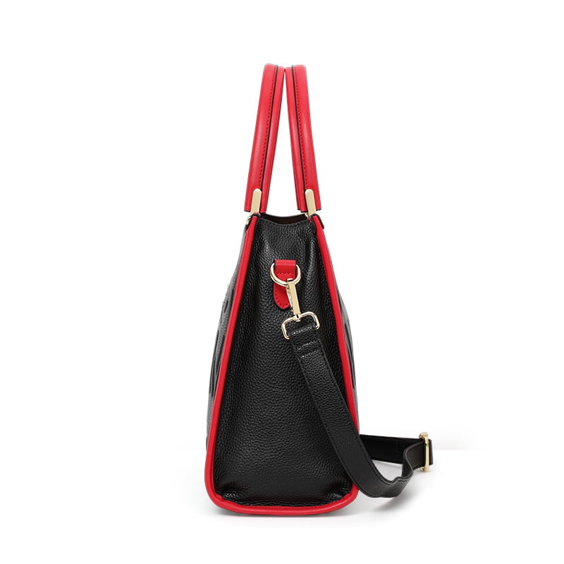 Genuine leather, letter-patterned tote handbag with cross-body strap, large capacity storage bag, wallet, purse