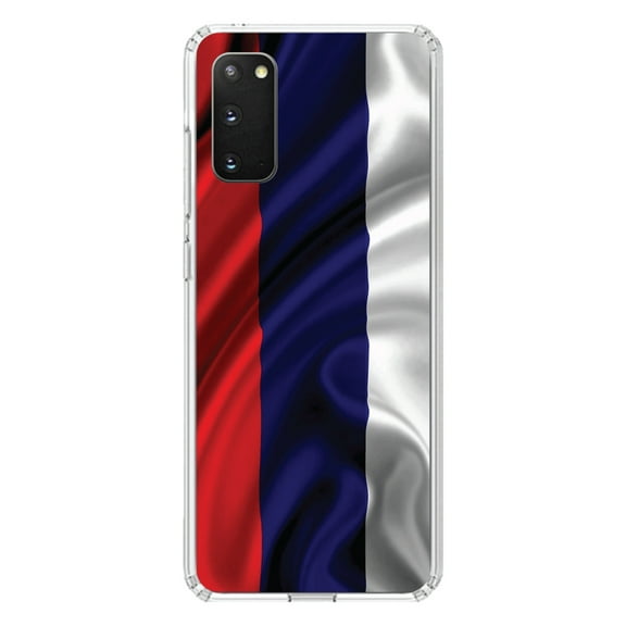 DistinctInk Clear Shockproof Hybrid Case for Galaxy S20 PLUS / 5G (6.7" Screen) - TPU Bumper, Acrylic Back, Tempered Glass Screen Protector - Russia Russian Waving Flag Red Yellow - Russia