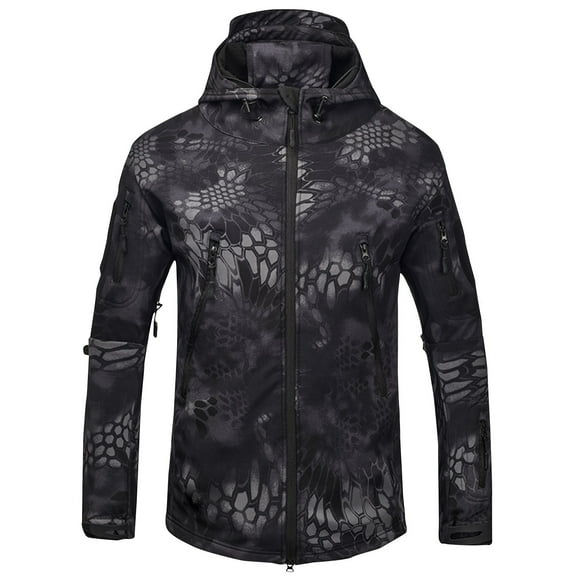 miqiqism Men’s Slim Fit Hoodie for Men Lightweight Zip Up Hooded Sweatshirts Open Front Pea Coat Fashion Camouflage Coat,Black,Medium