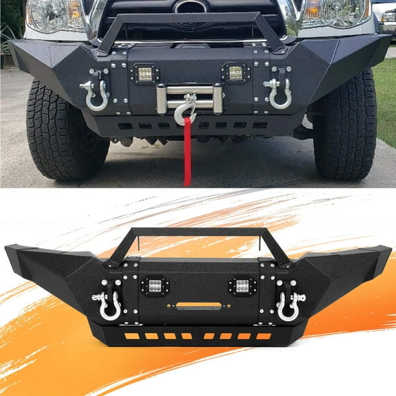 For Toyota Tacoma 2005-2015 Front Bumper w/Winch Plate & D-Rings & LED Lights
