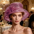 thumbnail image 5 of Church Dress Hat Flower Wide Brim Bridal Tea Party Wedding Hat for Women,Wine, 5 of 7