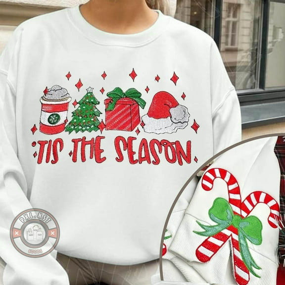 Embroidered Tis The Season With Side Bow Sweatshirt, Tis The Season Christmas Shirt, Merry Christmas Hoodie, Christmas Side Bow Shirt