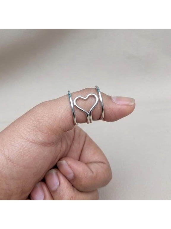 LD DESIGNS Arthritis Thumb Ring, Adjustable Heart Silver Open Band Ring Size